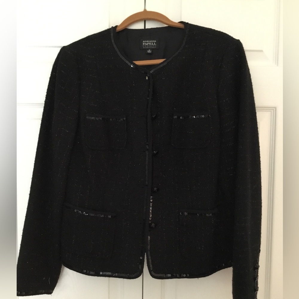 Adrianna Papell Black Boucle Cropped Jacket Sz 14